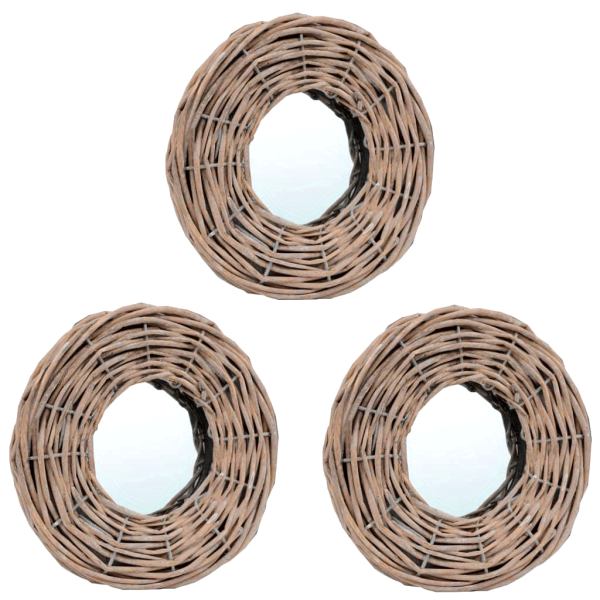 3 Handmade Wicker Mirrors. Feature a Real Wicker Frame. Exquisite Craftsmanship and Natural Colors. Can Be Used in Hallways, Bathrooms, etc. Each Mirror is Unique.