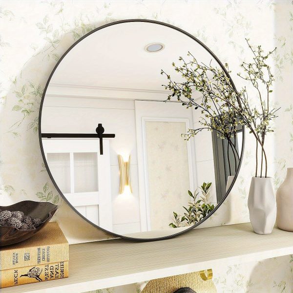 Black Round Bathroom Mirror Circle Mirror, Round Wall Mirror with Simple Metal Frame, Modern Round Hanging Mirror for Bathroom, Hallway, Livng Room