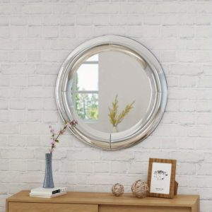 Faron Glam Circular Wall Mirror - Faux Wood Frame - 31.5