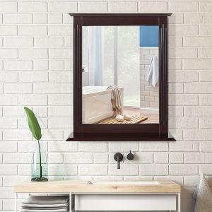 Multigot Bathroom Wall-Mounted Mirror W/Shelf Vanity Makeup Mirror Multipurpose Brown