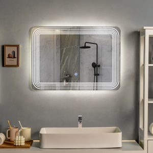 MAXMASS Rectangle Bathroom LED Mirror Wall Mounted 3-Color Dimmable Touch Switch Makeup