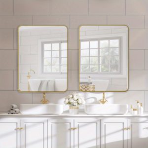 Golden bathroom mirror, wall mirror 60.96x91.44 inch Golden rectangular mirror, metal frame mirror, dressing mirror, dressing mirror, and makeup mirror, suitable for wall decoration in bathrooms, living rooms, and bedrooms