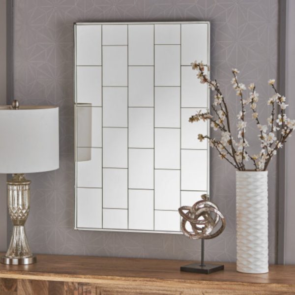 SefinaraSerafina Glam Brick Patterned Rectangular Wall Mirror - Stainless Steel Frame - 23.6