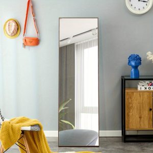 Brown Solid Wood Frame Full-length Mirror, Dressing Mirror, Bedroom Home Porch, Decorative Mirror, Clothing Store, Floor Mounted Large Mirror, Wall Mounted.63