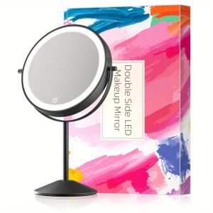 FUNTOUCH Lighted Makeup Mirror with Magnification, Rechargeable Double Side 3 Color Lighting, Dimmable Vanity Mirror with Touch Control 360??Rotation Makeup Mirror for Desk, for Woman