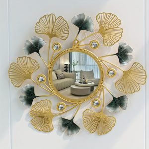 Elegant Ginkgo Leaf Iron Wall Mirror - Classic Home Decor for Living Room Sofa & TV Background