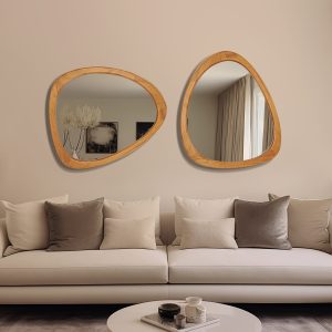 Asymmetrical Mirror, Irregular Wall Mirror for Bathroom, Wall Mirrors Decorative for Bedroom Living Room Entryway Hall, Wood Framed Walnut Mirror 23.5