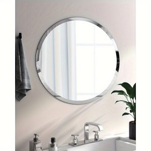 Wall Mirror Round Beveled Polished Frameless For Bathroom, Vanity, Bedroom (24