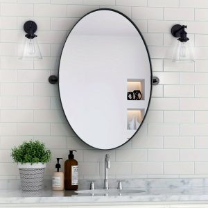 Oval Wall Mirror For Bathroom 24 X 36 Inch Pivot Wall Mounted Vanity Mirror Black Metal Frame Decorative Oval Mirrors For Bedroom Living Room