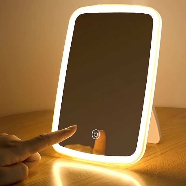 1pc LED Makeup Mirror With 3 Color Lighting, Modern Style, Touch Control, Adjustable Brightness, Portable Folding Design, USB Charged, Vanity Mirror With Front Light