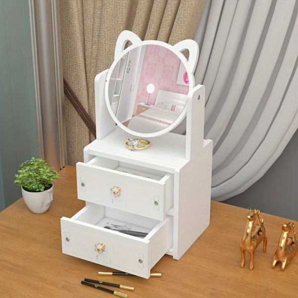 Desktop vanity mirror Student girl heart cat ear makeup mirror Dormitory vanity table with drawer to store makeup mirror