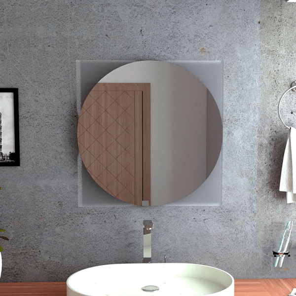 Merrimac Square Bathroom Mirror with Sandblasting Borders Clear