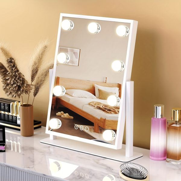 1PcVanity Mirror with Lights, Lighted Makeup Mirror Hollywood Makeup Mirror with 9 Dimmable Bulbs and 3 Color Lighting Modes, Smart Touch Control, 360??Rotation